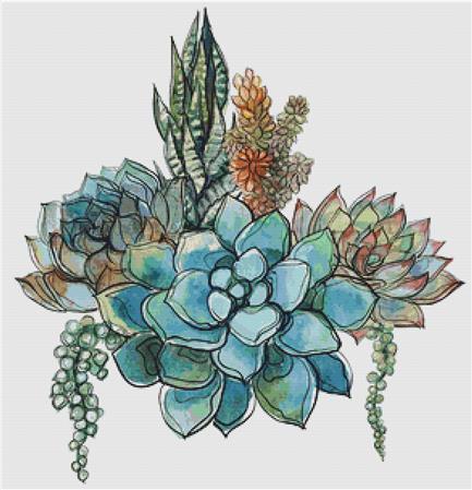 succulent cross stitch Bouquet Of Succulents III