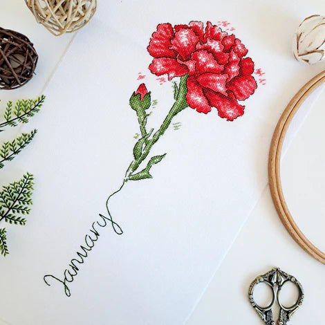 Birth Month Flowers: January/Carnation - Artmishka Cross Stitch