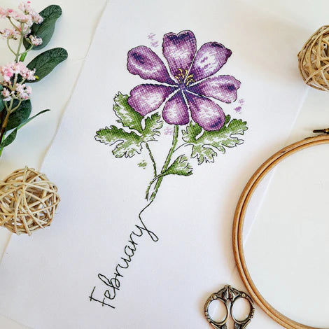 Birth Month Flowers: February/Geranium - Artmishka Cross Stitch