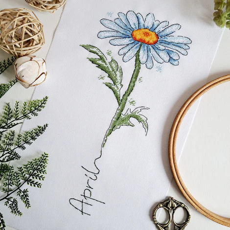 Birth Month Flowers: April/Daisy - Artmishka Cross Stitch