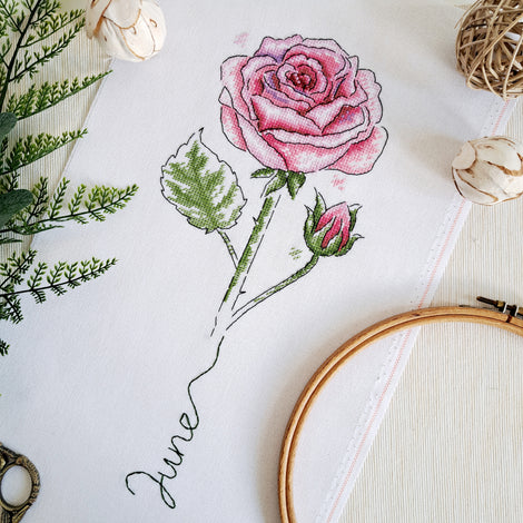 Birth Month Flowers: June/Rose - Artmishka Cross Stitch