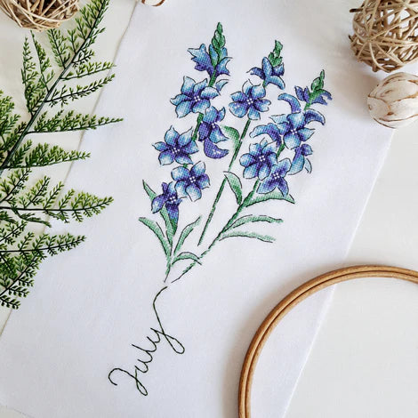 Birth Month Flowers: July/Delphinium - Artmishka Cross Stitch