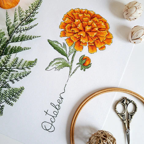 Birth Month Flowers: October/Marigold - Artmishka Cross Stitch