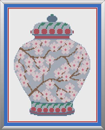 Cherry Blossom Ginger Jar - CrossStitchCards