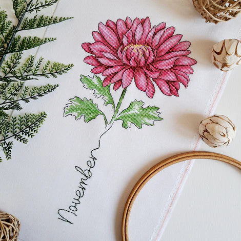 Birth Month Flowers: November/Chrysanthemum - Artmishka Cross Stitch