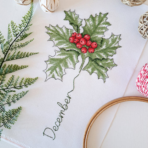 Birth Month Flowers: December/Holly - Artmishka Cross Stitch