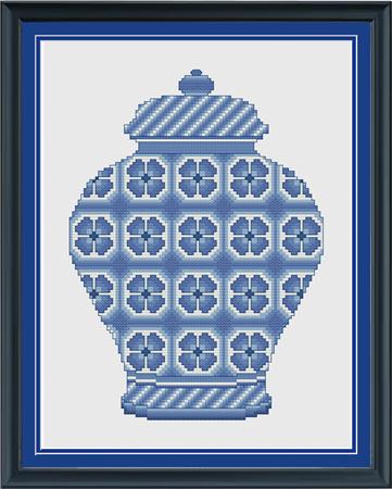 Delft Blue Floral Ginger Jar - CrossStitchCards