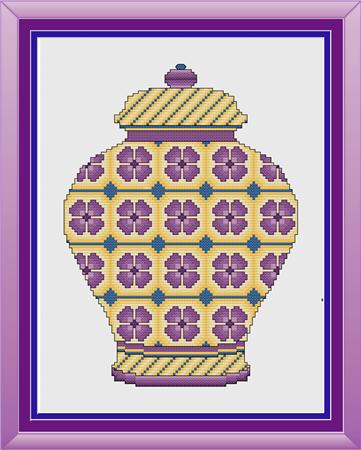 Yellow And Purple Floral Ginger Jar - CrossStitchCards