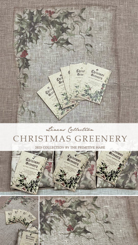 Christmas Greenery 40ct Linen - Primitive Hare Fabric