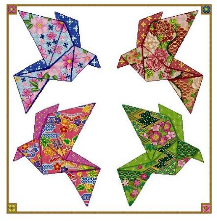 Origami Birds: 4 Seasons Design #1 - Cross Stitch Asia