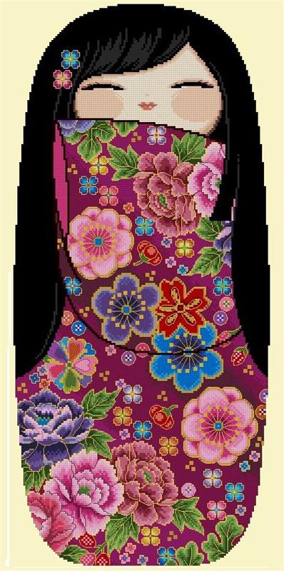 Happy Kokeshi Doll: Shizuka - Cross Stitch Asia