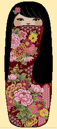 Pretty Kokeshi Doll: Satomi - Cross Stitch Asia