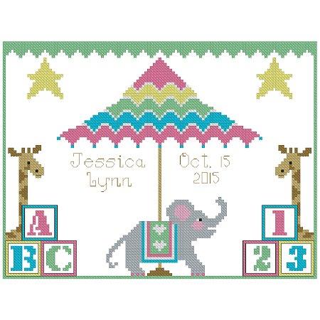 Big Top Birth Announcement Sampler - Plum Pudding NeedleArt