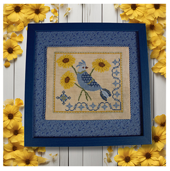 A Blue Bird's Sunflower Serenade - Wildflower Stitching LLC