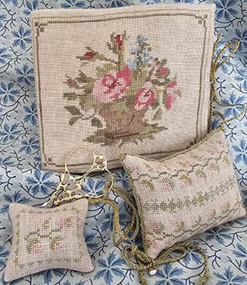 1830's Rose Basket Needlebook - Samplers Not Forgotten