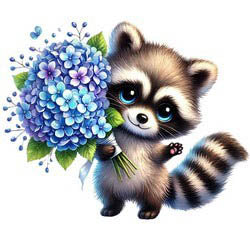 Raccoon With Blue Flowers Magnet - Les Petites Croix De Lucie