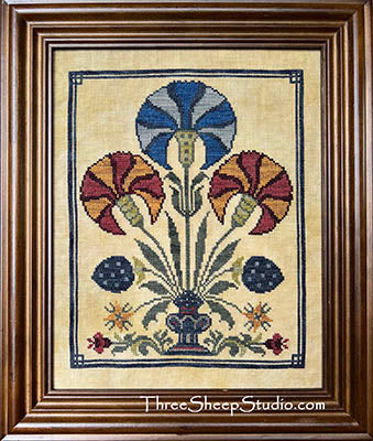 Blue Carnation Fraktur - Three Sheep Studio