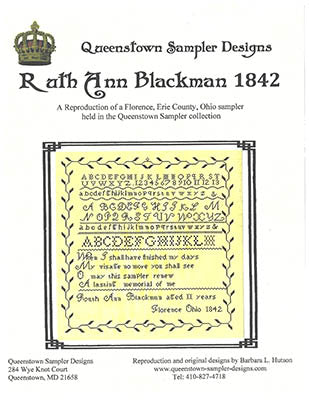 Ruth Ann Blackman 1842 - Queenstown Sampler Designs