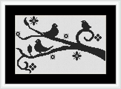 Birds On A Branch 2 - White Willow Stitching