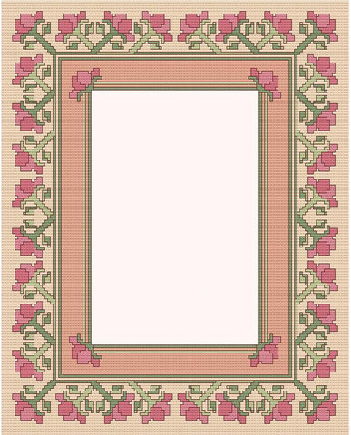 Photo Mat With Pink Posies - PurrCat CrossStitch