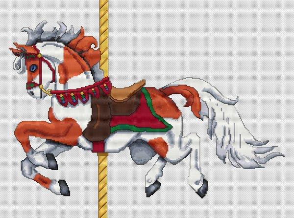 Sorrel Paint Carousel Horse - White Willow Stitching