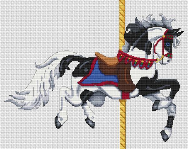 Black Paint Carousel Horse - White Willow Stitching