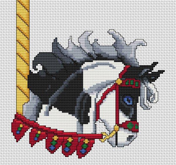 Black Paint Carousel Horse Head - White Willow Stitching