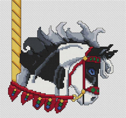 Black Paint Carousel Horse Head - White Willow Stitching