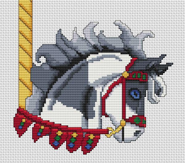 Grey Paint Carousel Horse Head - White Willow Stitching