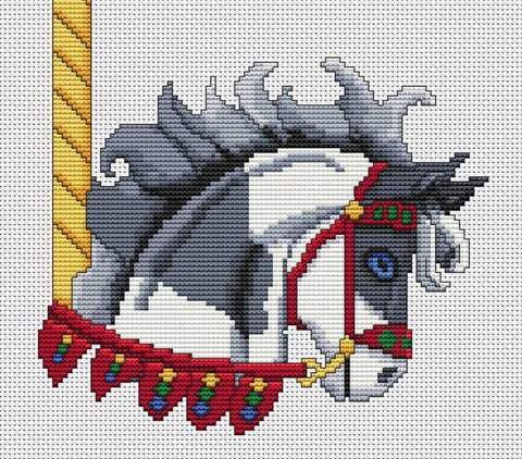 Grey Paint Carousel Horse Head - White Willow Stitching