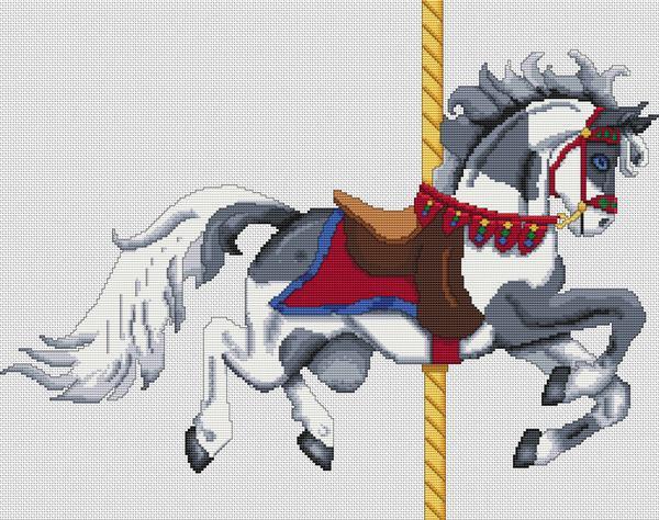 Grey Paint Carousel Horse - White Willow Stitching