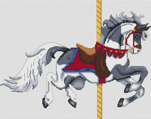 Grey Paint Carousel Horse - White Willow Stitching