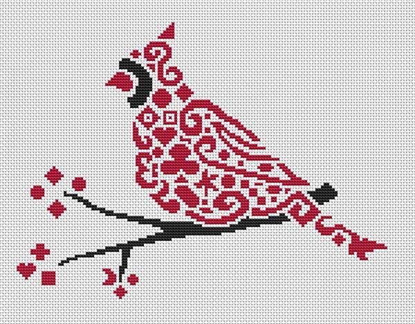 Tribal Cardinal - White Willow Stitching