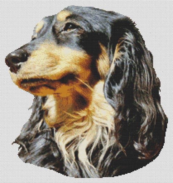 Black And Tan Long Haired Dachshund - White Willow Stitching