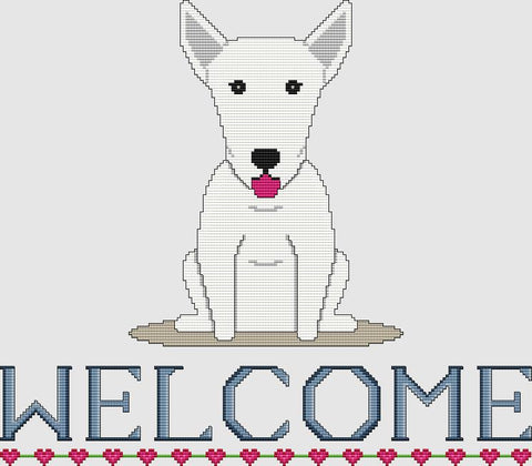 Bull Terrier: Welcome (White) - DogShoppe Designs