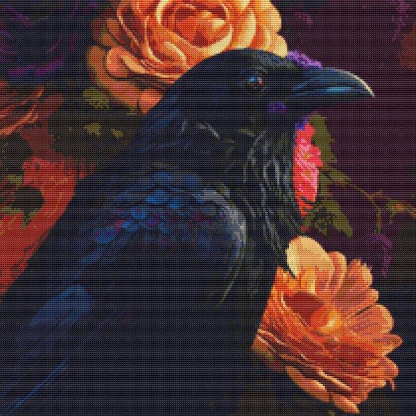 Raven And Flowers - White Willow Stitching