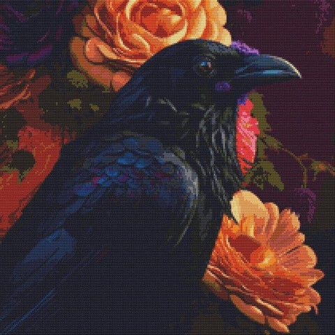 Raven And Flowers - White Willow Stitching