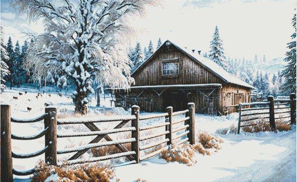 Winter Barn - White Willow Stitching