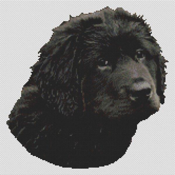 Black Newfoundland Puppy - White Willow Stitching