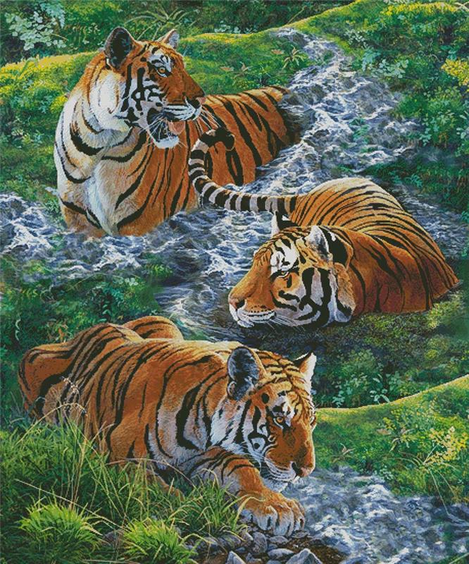 Tigers In Water (Large) - Artecy Cross Stitch