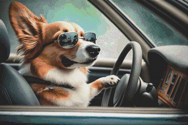 Going For A Ride: Corgi - White Willow Stitching