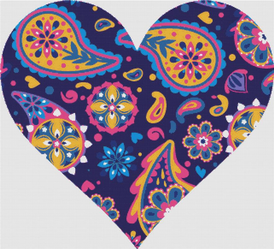Colourful Paisley Heart - X Squared Cross Stitch