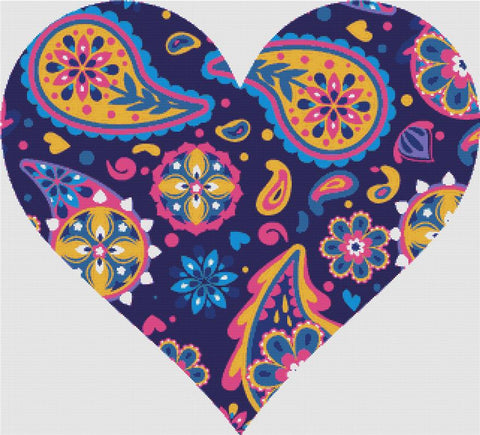 Colourful Paisley Heart - X Squared Cross Stitch