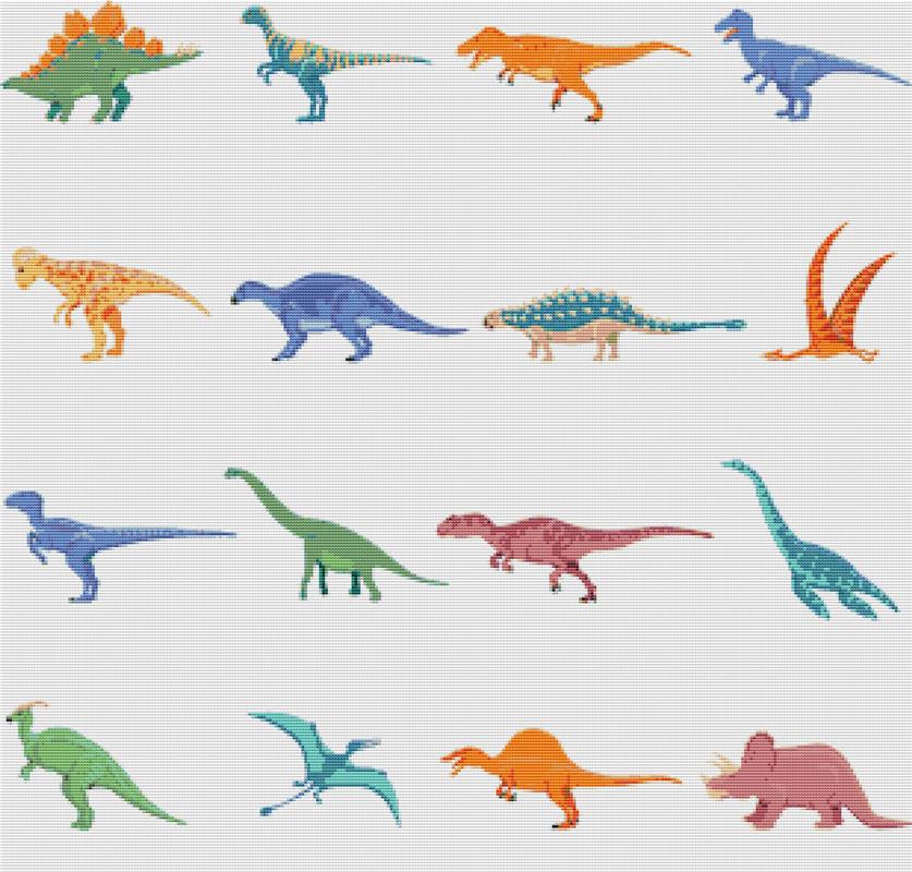 Coloured Dinosaurs - X Squared Cross Stitch