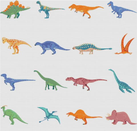 Coloured Dinosaurs - X Squared Cross Stitch