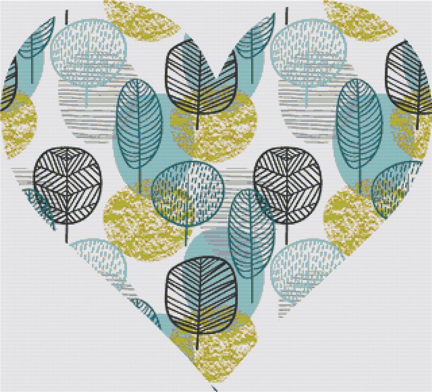 Blue Autumn Tree Heart - X Squared Cross Stitch