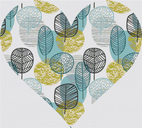 Blue Autumn Tree Heart - X Squared Cross Stitch
