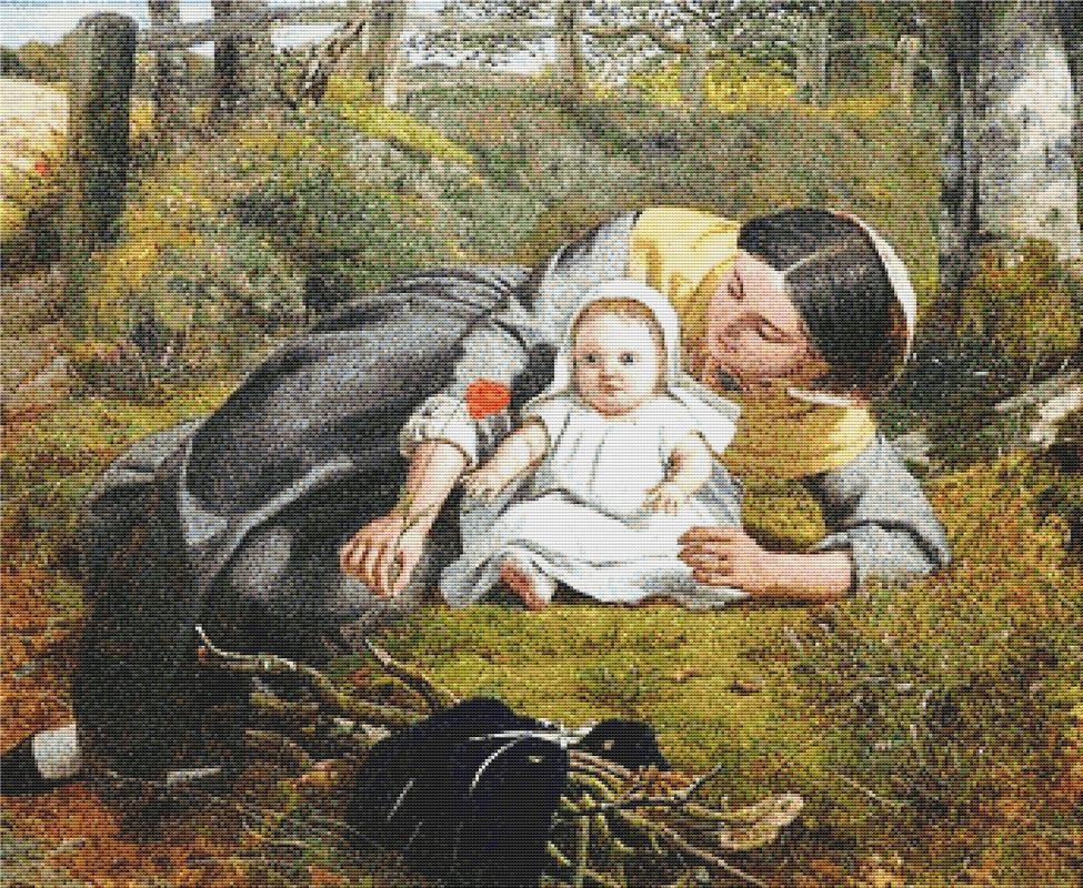 Mother And Son With A Poppy - X Squared Cross Stitch