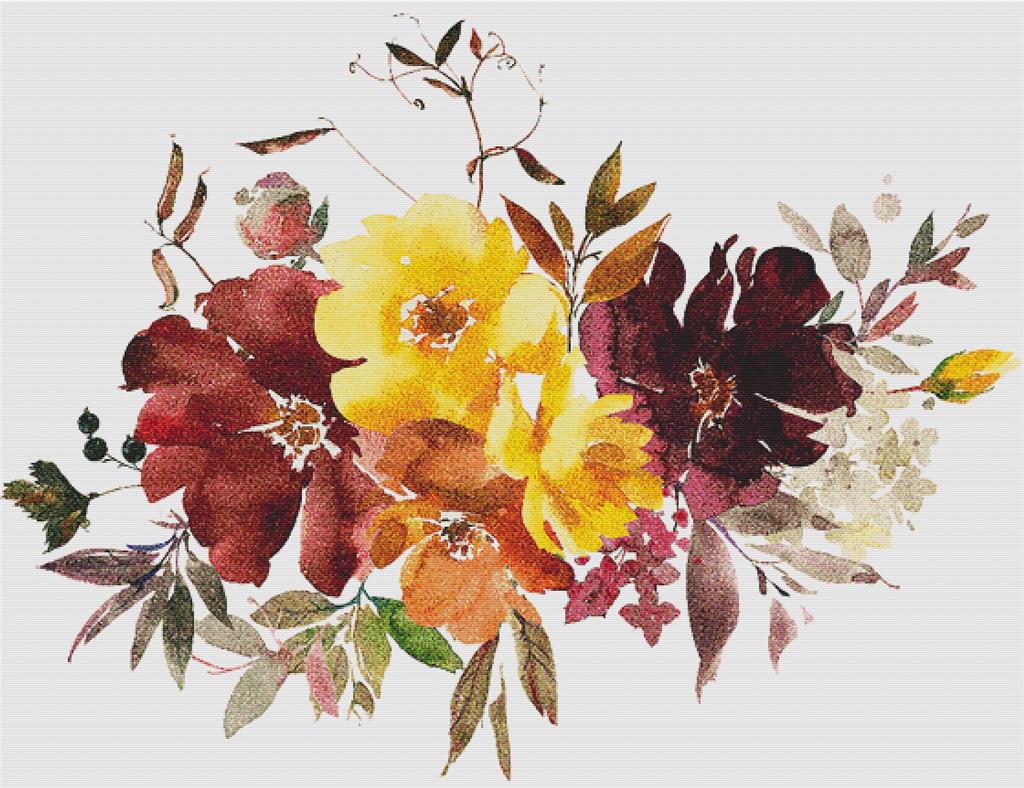 Maroon And Mustard Arrangement IV - X Squared Cross Stitch