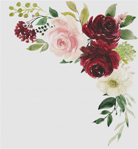 Blush And Burgundy Floral Arrangement - X Squared Cross Stitch